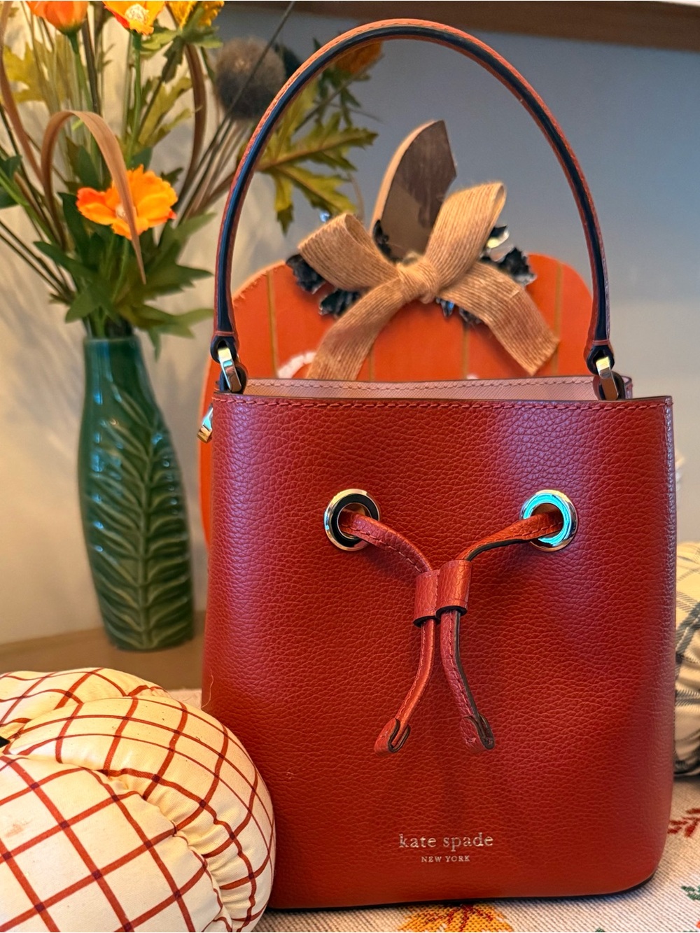 kate spade Red Pebbled Leather Mini Drawstring Bag